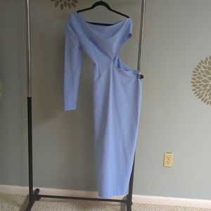 Blue one shoulder long sleeve dress from elagia
